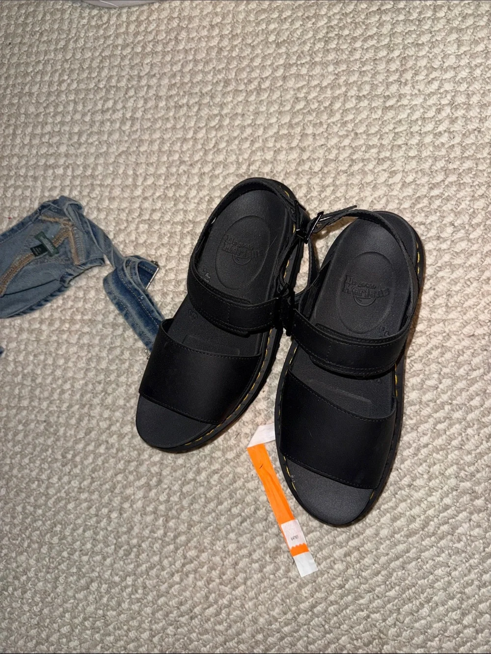Dr. Martens Black Platform Sandals with Yellow Stitching